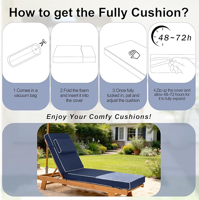 Chaise Lounge Cushions Outdoor 80x26x6 Inch, Fade Resistant 6'' Thicken Outdoor