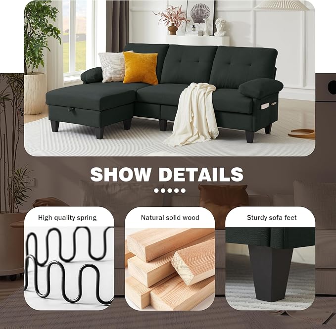 Sectional Sofa Couch for Living Room, Deep 3-Seater L Shaped Couches