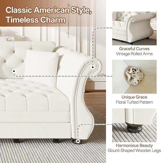 97.6" Oversized Pull Out Sofa Bed, Chesterfield Velvet Sleeper Sofa Couch