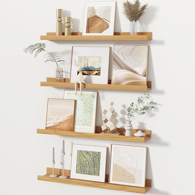 Fun Memories Picture Ledge Shelves Set of 4, 24 Inch Rustic Wall Mounted