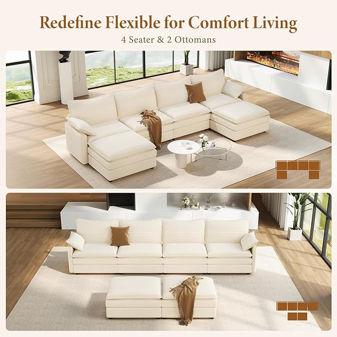 Vesgantti 142" U Shaped Sectional Couch, Comfy Cloud Modular Sectional Sofa