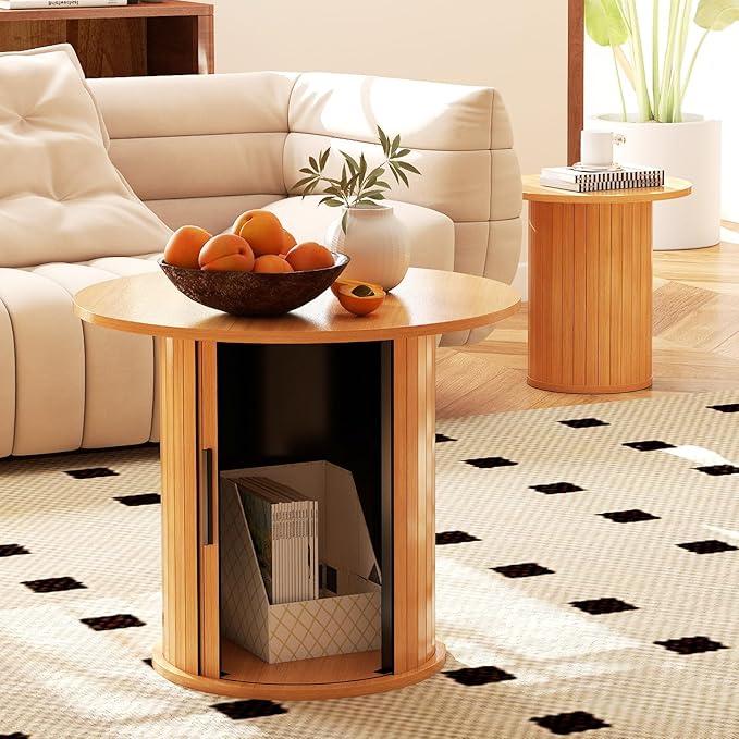 COSVALVE Round Wood Coffee Table 23.6IN