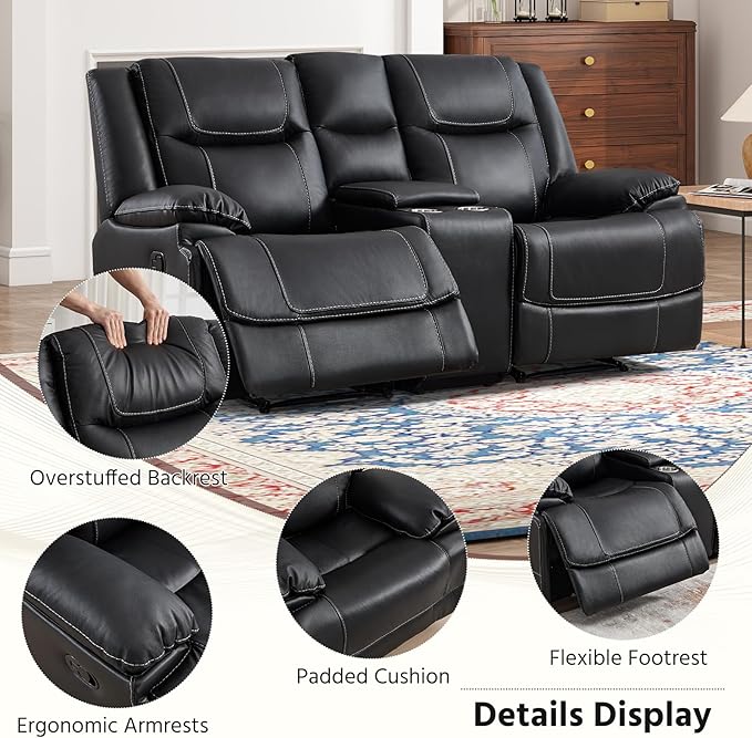 ANJ Premium Geniune Leather Manual Loveseat Recliner Sofa
