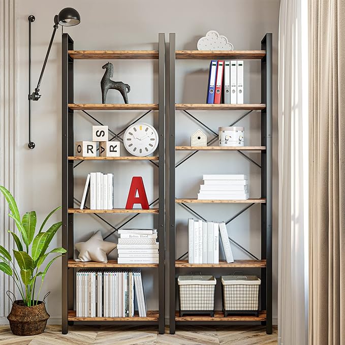 IRONCK Bookshelf 6-Tier Ladder Shelf 110lbs Display Shelf Vintage Industrial