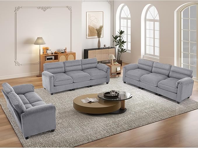 HAOMARKETS Corduroy Sofa Set, Upholstered Loveseat and 3-Seater Couch Set of 2