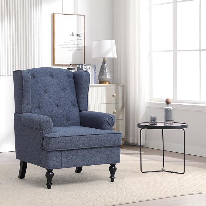 Accent Chair for Living Room, Mid Century Modern Upholstered Armchair, Wingback