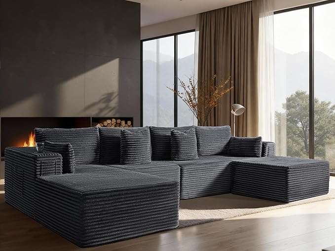 138" Oversized Cloud Sectional Couch, Comfort U Shaped Sofa