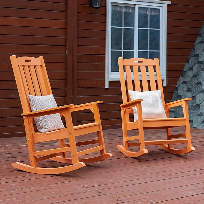 Psilvam Oversized Outdoor Rocking Chair Set of 2, HDPE Porch Rocker