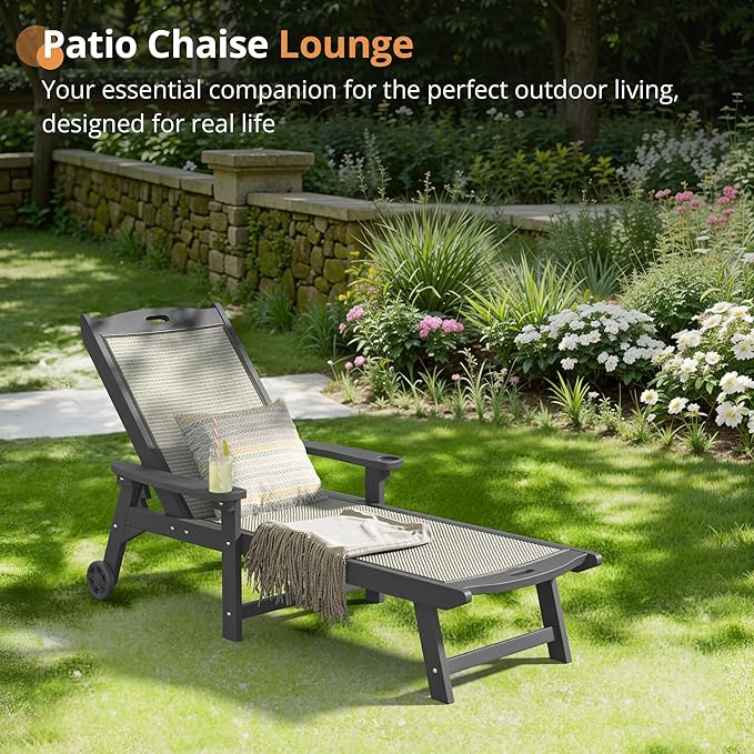 LUE BONA Chaise Lounge Chair Outdoor Set of 4, HDPS and HDPE Wicker Material
