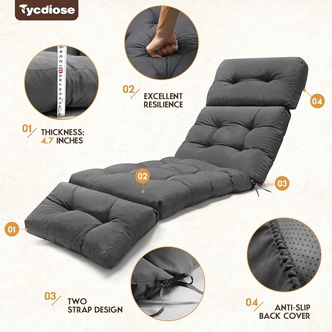 Chaise Lounge Cushions Outdoor Set of 2, 74.4 x 22 x 4.7 Inches Thickened