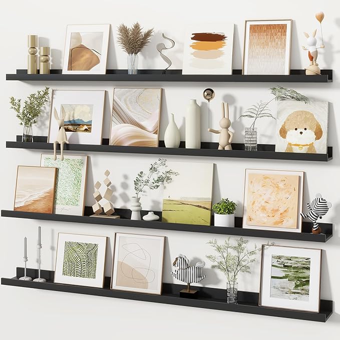 Fun Memories Picture Ledge Shelves Set of 4, 48 Inch Rustic Wall Mounted