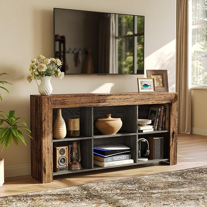 LITTLE TREE TV Stand with Storage, 63-Inch Entertainment Center with Shelves