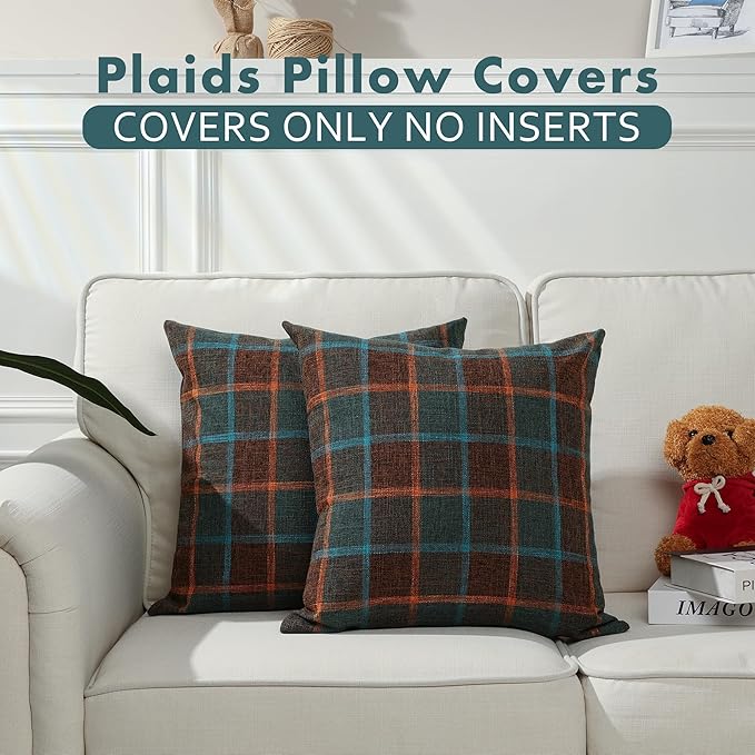 Stellhome Pack of 2 Faux Linen Buffalo Check Throw Pillow Covers, Farmhouse