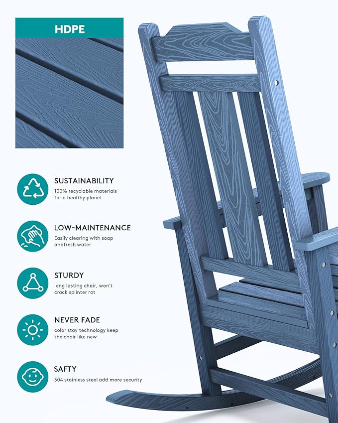SERWALL Oversized Outdoor Rocking Chair Set of 4, All Weather Patio Rocking