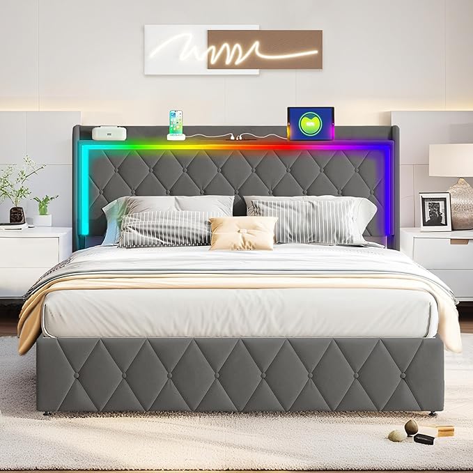Modern Multi-Color LED Light Full Bed Frame