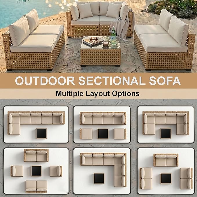 KIGOTY 7-Piece Patio Furniture Set, All-Weather PE Rattan Outdoor Sectional Sofa