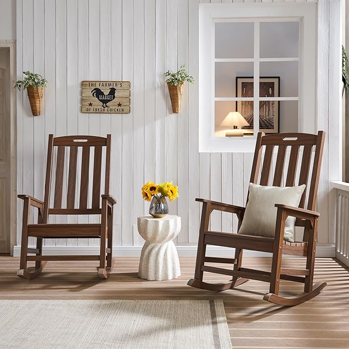 Psilvam Outdoor Rocking Chair Set of 2, Poly Lumber Oversized Rocking Chair