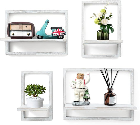 PHOENANCEE Square Floating Shelves, Framed Wall Shelf Decorative Set of 4
