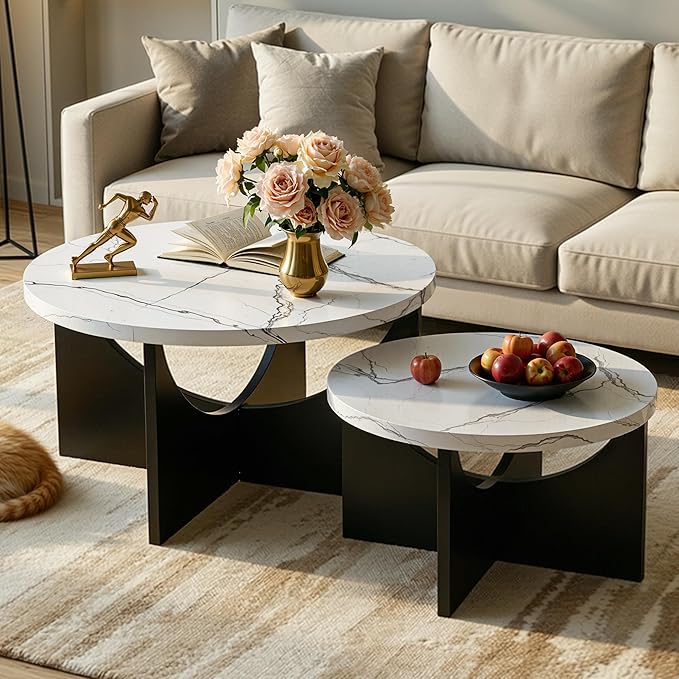 LIKIMIO Nesting Coffee Tables Set of 2, 31.5" Round Side Tables
