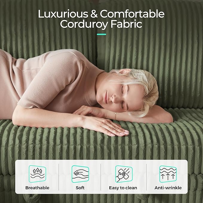 LINSY HOME Sectional Sofa with Pull Out Bed, 6 Seats Corduroy Reversible