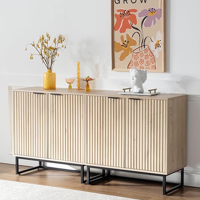 EYYTHUNG Fluted Cabinets with Storage Set of 3, Sideboard Buffet Cabinet with