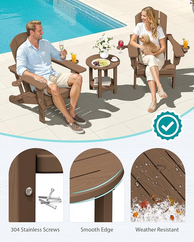SERWALL Round Adirondack Side Table, 16.5" Double Outdoor Side Table, HDPE