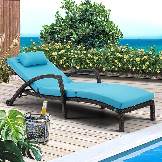 HOMREST Chaise Lounge Chairs Set of 4, PE Rattan Wicker Lounge Chair