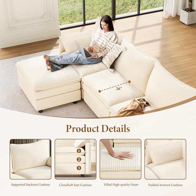 Vesgantti 108" Cloud Couch for Living Room, t6 Seats Deep Seat Sectional