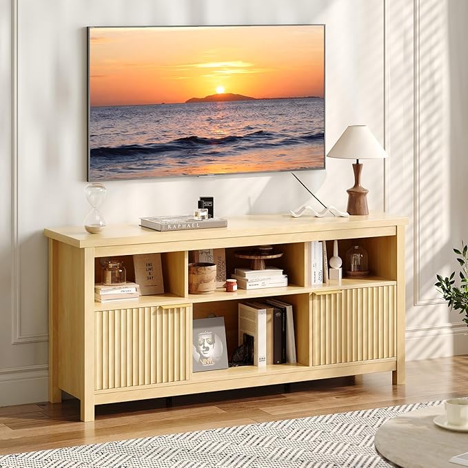 VINGLI 58" Fluted TV Stand for TVs up to 70", Modern TV Stand