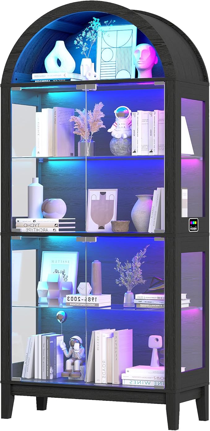 HNEBC 69" Display Case with RGB Lights, Arched 5-Tier Tempered Glass Display