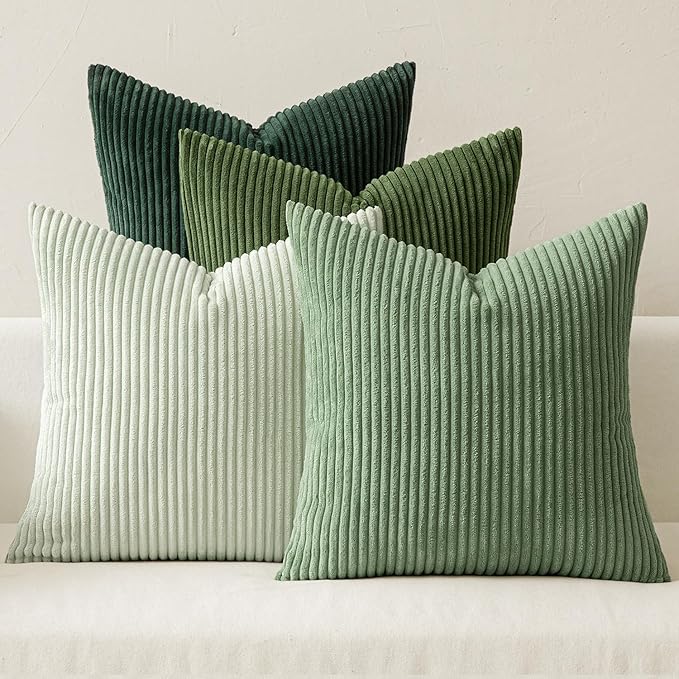 MIULEE Boho Farmhouse Sage Green Throw Pillow Covers 16x16 Inch Set of 4