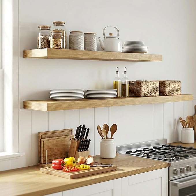 12 inch Deep Floating Shelves for Wall, 72 inch Wide Engineered Wood Wall