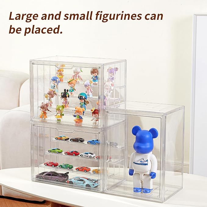 3 Pack Display Case for Collectibles 4 Layer Updated Adjustable Acrylic Display