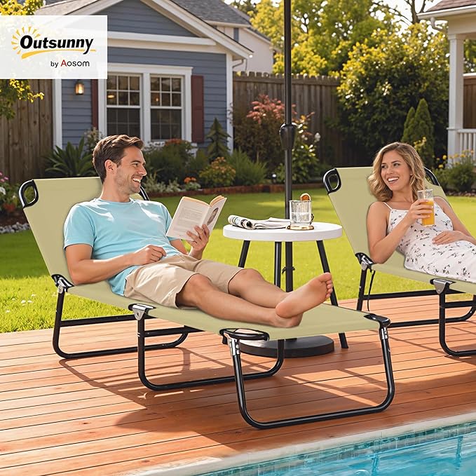 Outsunny Folding Chaise Lounge Pool Chairs, Outdoor Sun Tanning Chairs
