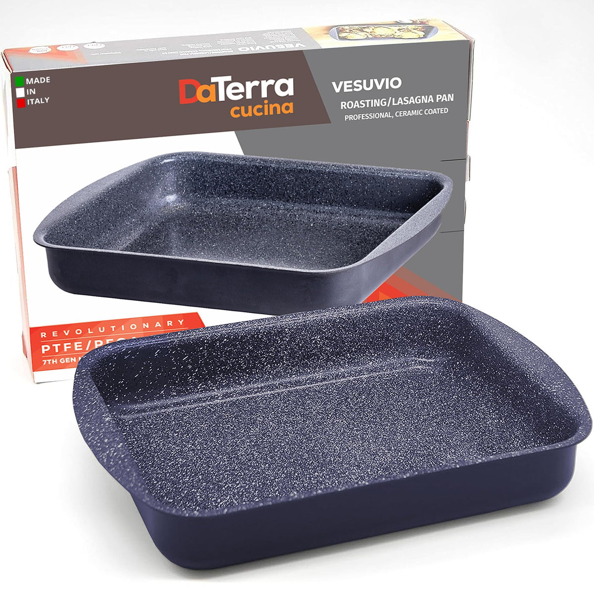 DaTerra Cucina Nonstick Roasting & Lasagna Pan – 16"x12"x3", Ceramic-Coated, Oven & Stovetop Safe to 600°F, Sturdy Base, PTFE, PFOA & Lead-Free, Durable & Stylish Deep Roasting Tray - Made in Italy