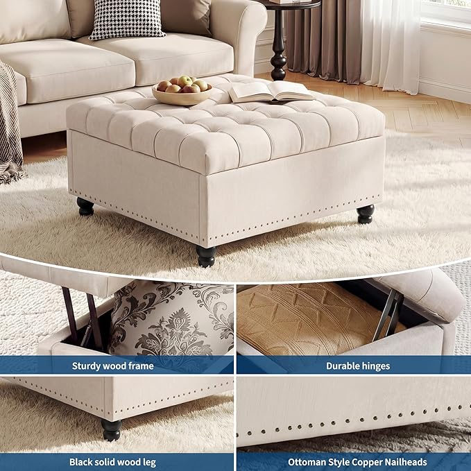 Garvee 36'' Large Square Storage Ottoman, Lift Top Storage Ottoman Coffee Table
