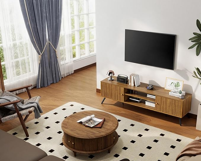 COMHOMA TV Stand for Living Room, Mid Century Modern Entertainment Center for