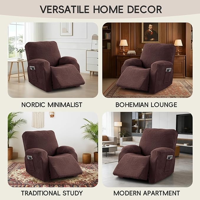 Oversized Recliner Chair Covers, 4-Piece Stretch Geometric Strokes Jacquard