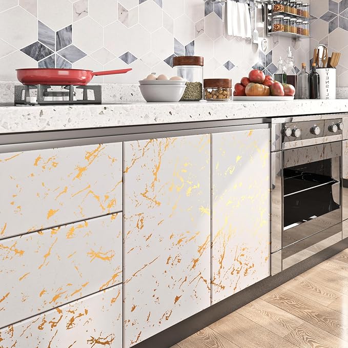 FunStick Modern Gold White Wallpaper Peel and Stick Wallpaper Thick Off White