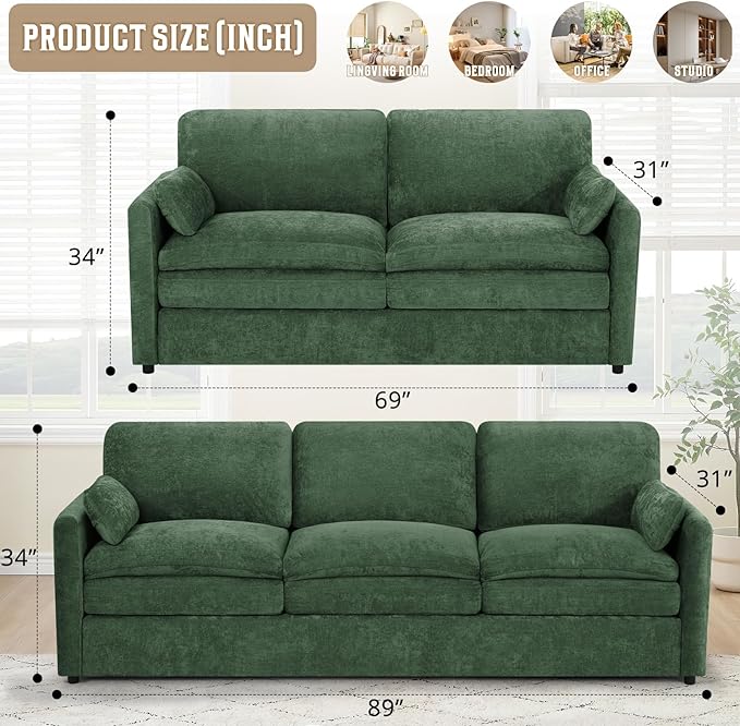 2 Pieces Chenille Sofa Set