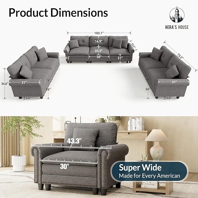 HERA'S HOUSE 3 Pieces Modular Sectional Sofa Sets, Oversized Couch Set