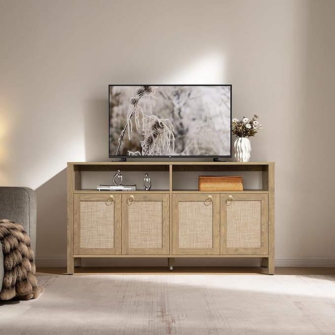 SICOTAS Rattan TV Stand for Television up to 120 Inch