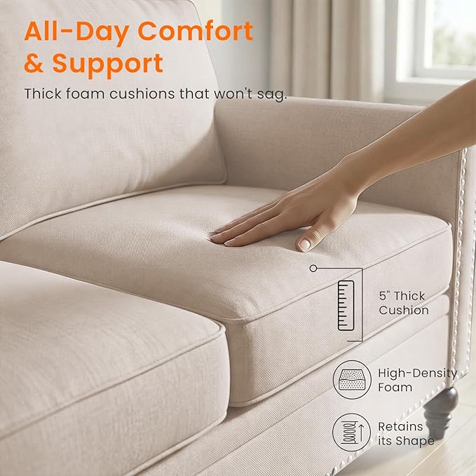 2 Piece Living Room Sofa Sets, Modern 3 Seater Sofa and Armchair Sets, Linen