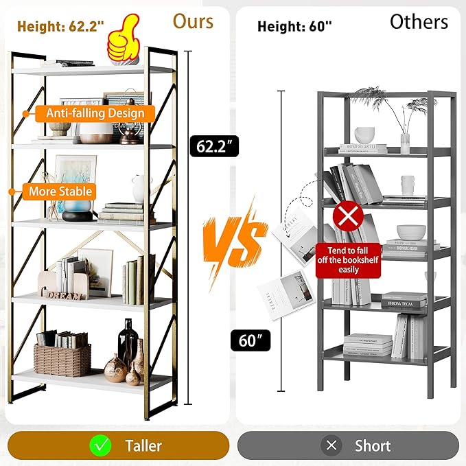 Shintenchi 2 Pieces 5 Tiers Bookshelf, Classically Tall Bookcase Shelf