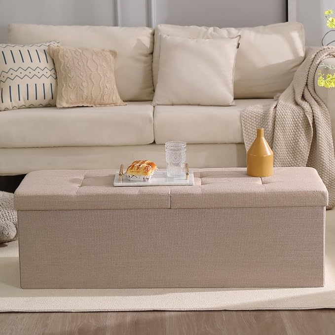 45.3 Inches Storage Ottoman Bench Foldable Seat Footrest Shoe Bench End of Bed