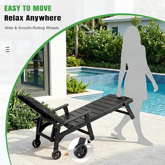 Outdoor Lounge Chair with 5-Position Adjustable, Outside Lounge Chair with Cup
