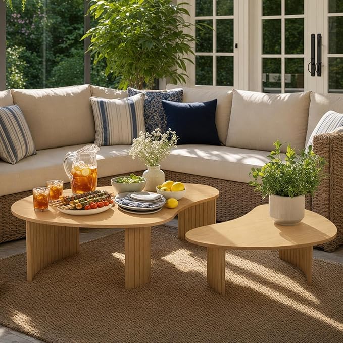 Nesting Coffee Tables Set of 2 – Cloud/Mango Shaped Ash Veneer Top
