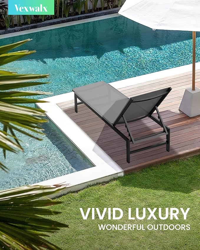 Vexwalx Outdoor Lounge Chairs Set of 2, Aluminum Patio Chaise Lounge Chairs