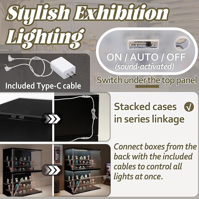 Clear Display Case for Collectibles, 3-Tier Adjustable Figure Display Case