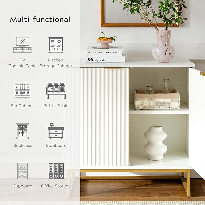 EYYTHUNG Fluted Cabinet with Storage, Sideboard Buffet Cabinet with Adjustable